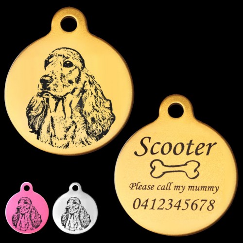 English Cocker Spaniel Engraved 31mm Large Round Pet Dog ID Tag